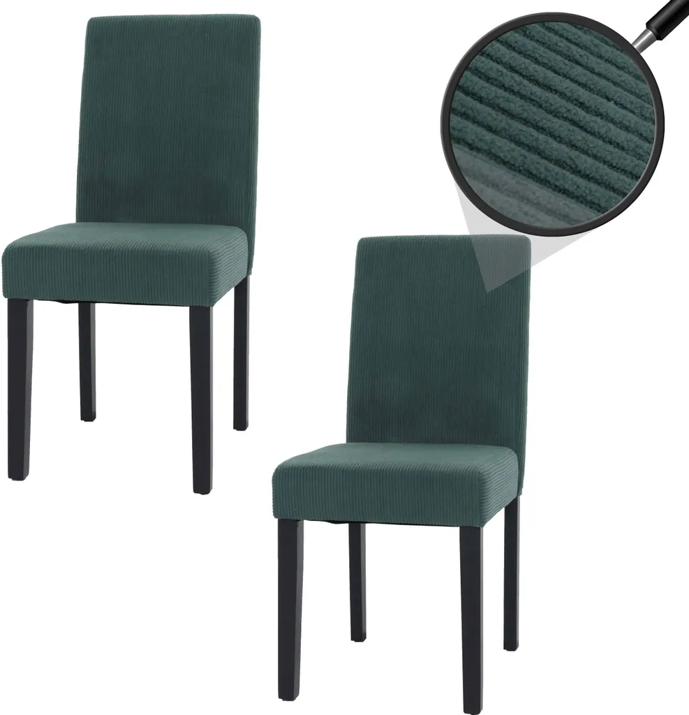 Chaise de cuisine à dossier haut en velours côtelé vert et bois foncé