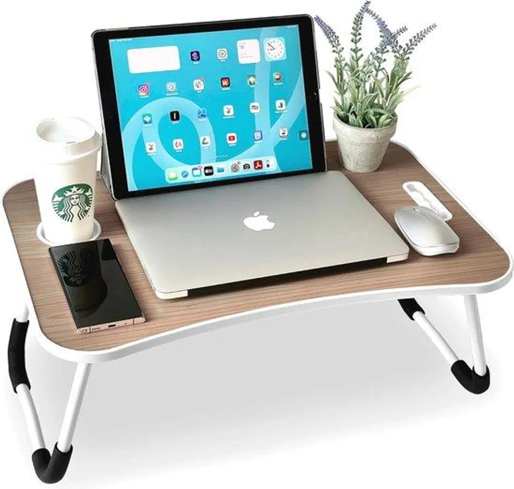 Support ordinateur pliable pour lit 60x40x26 cm, idéal pour télétravail