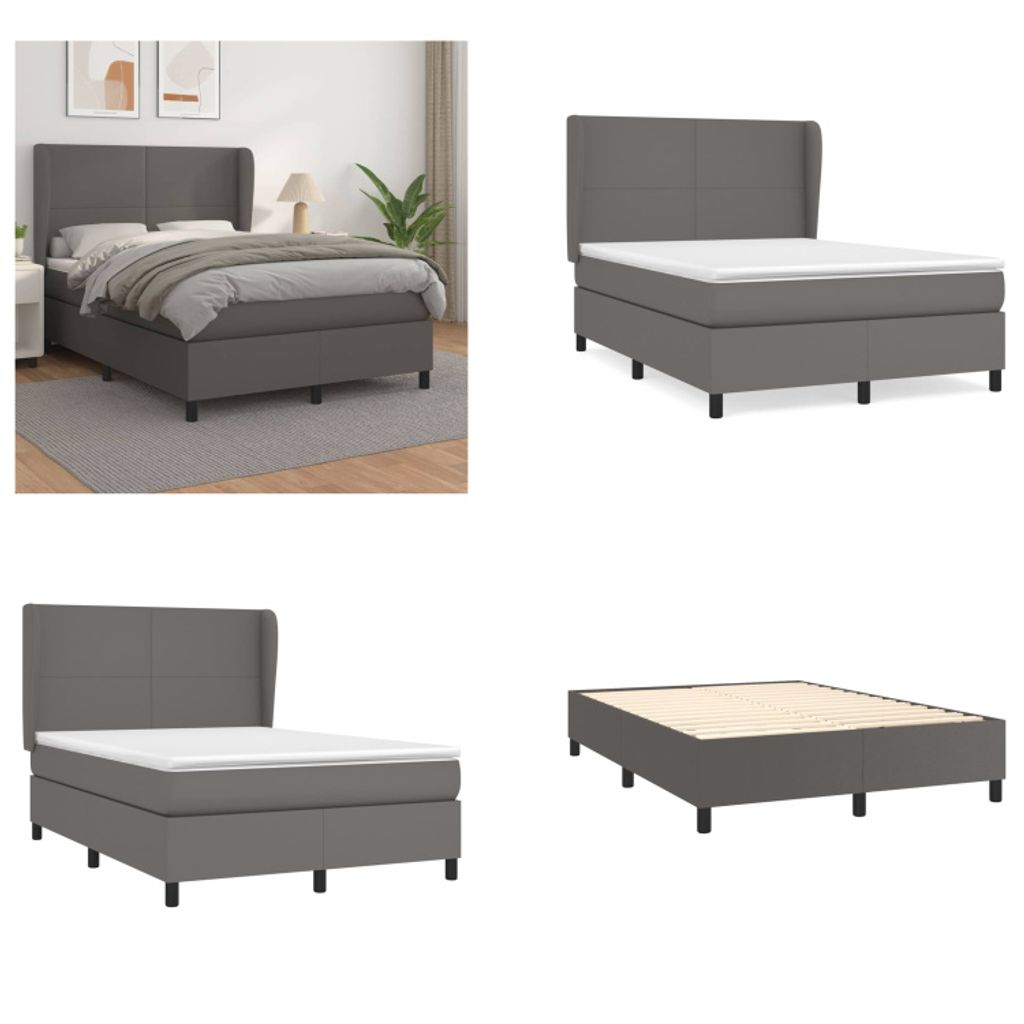 vidaXL Boxspringbett mit Matratze Grau 140x190 cm Kunstleder - Boxspringbett - Boxspringbetten - Bett - Schlafzimmermöbel