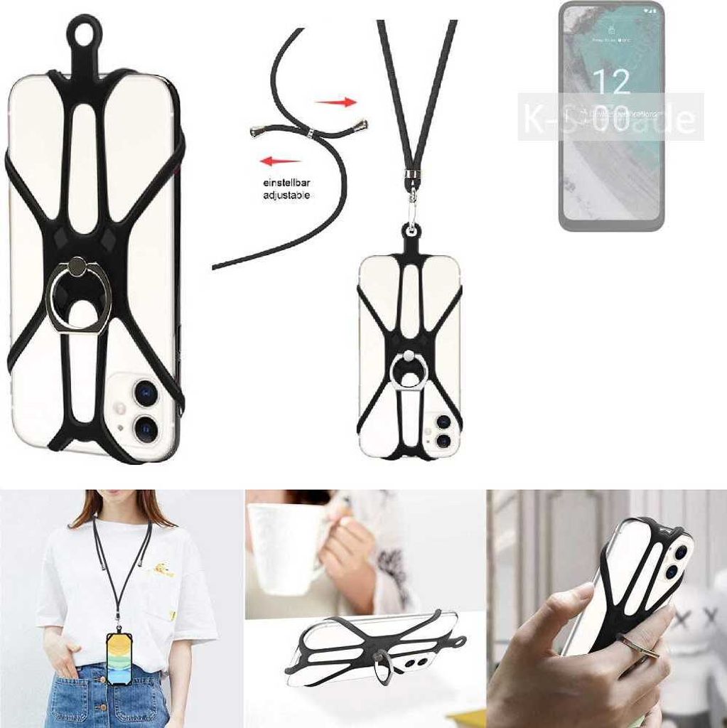 K-S-Trade 3in1 Handykette Handyband Handykordel Halsband Smartphone-Ring Handy-Ring kompatibel mit Nokia C32 Fingerhalterung Handyring Tischständer