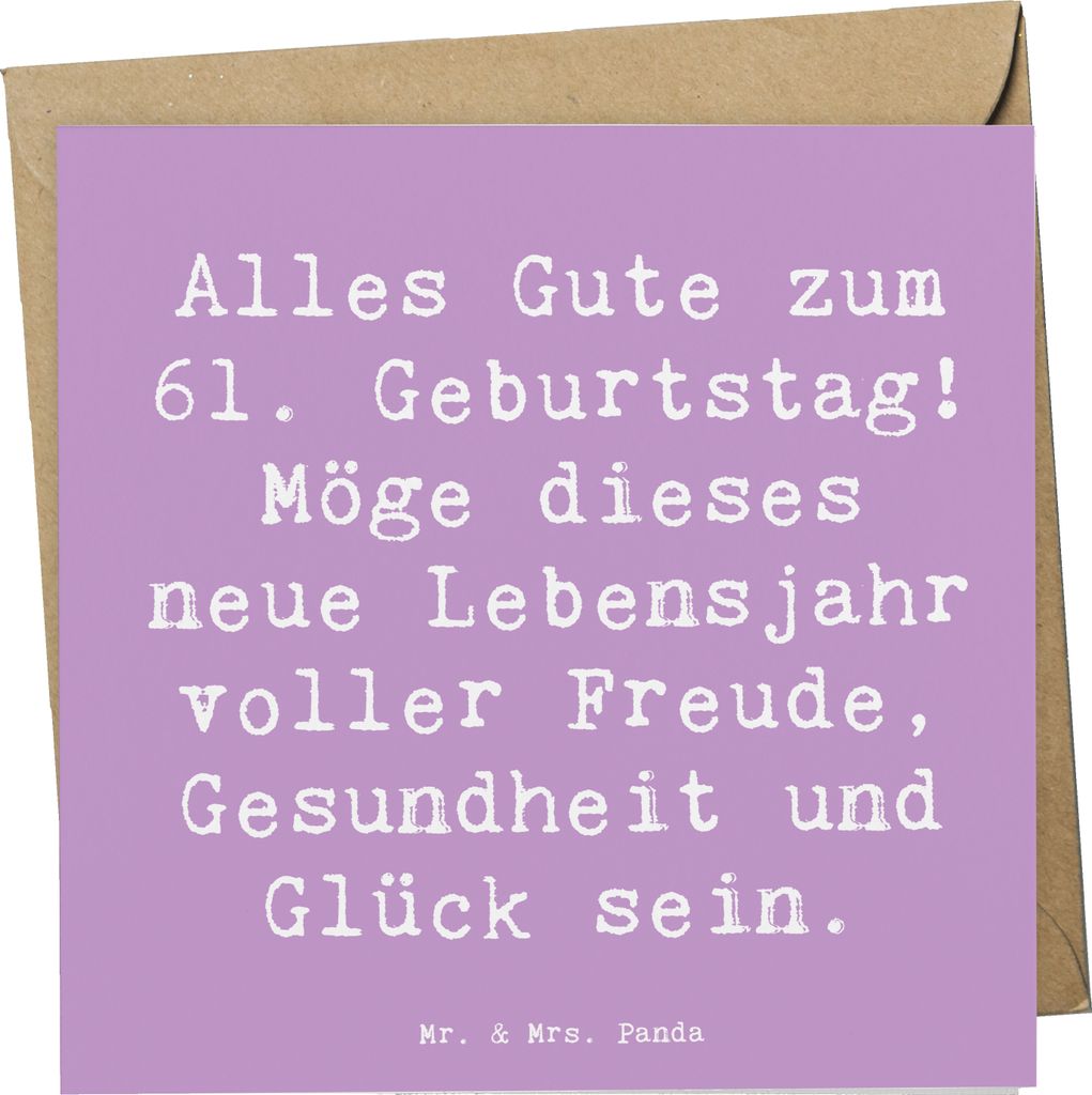 Mr. & Mrs. Panda Grußkarte Spruch 61. Geburtstag - Lavendeltraum - Geschenk, Glückwunsch, Glückwunschkarte, handgefertigt, Klappkarte, faltkarte...