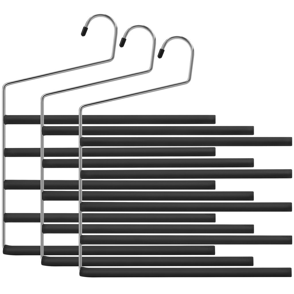 SONGMICS Kleiderbügel, Hosenbügel, 3er Set, jeweils mit 5 Ebenen, platzsparend, rutschfest, offene Enden, für Jeans, Schals, Krawatten, Handtüc...