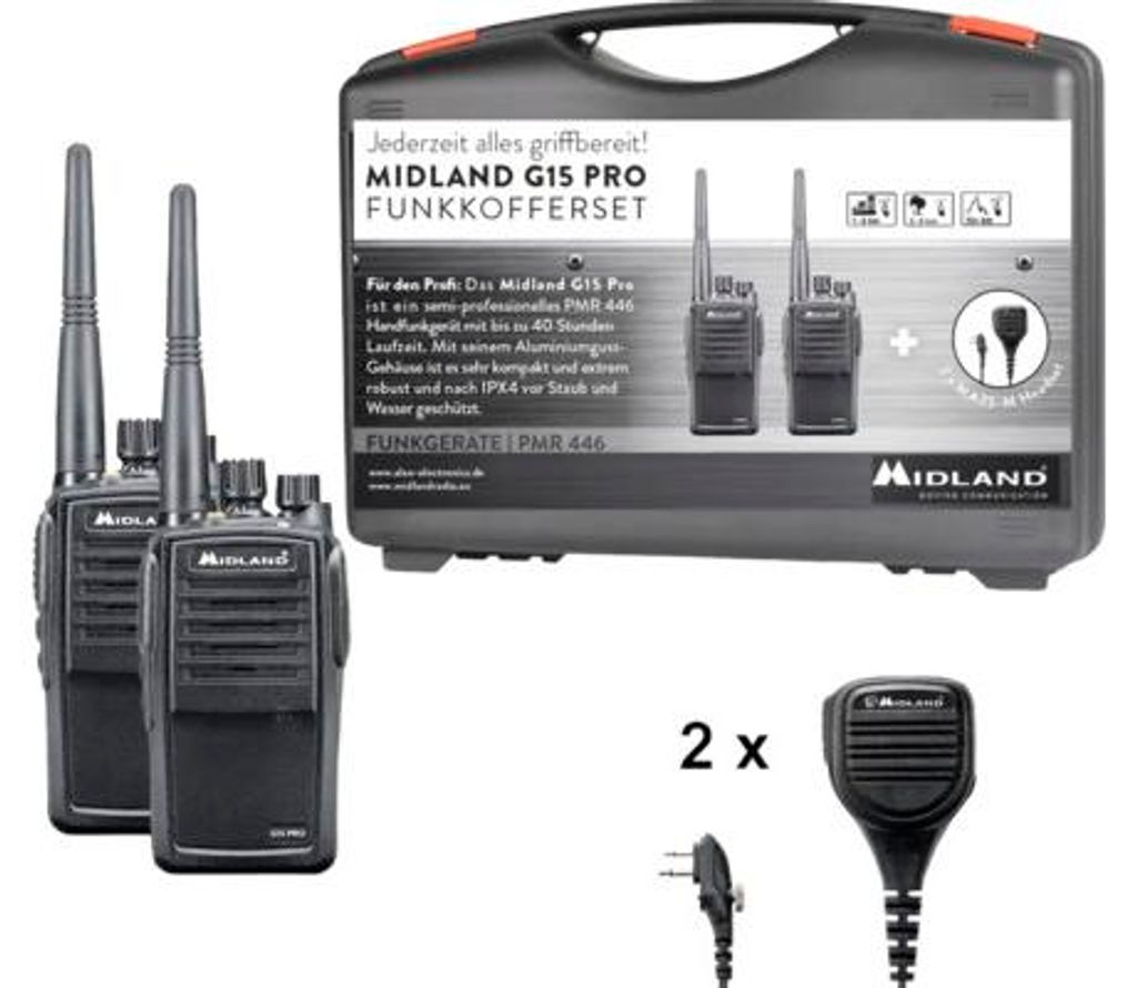 Midland G15 Pro NC PMR Funkkofferset 2-teilig Walkie Talkie Funkgerät