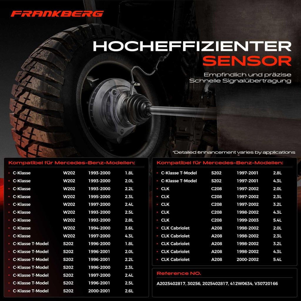 Frankberg 1x ABS Sensor Hinterachse rechts für Mercedes-Benz C-Klasse T-Model W202 S202 CLK Cabriolet C208 A208