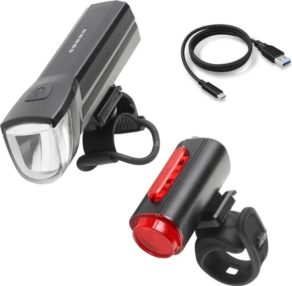 FISCHER Set d'éclairage vélo LED rechargeable USB avec feu avant et arrière