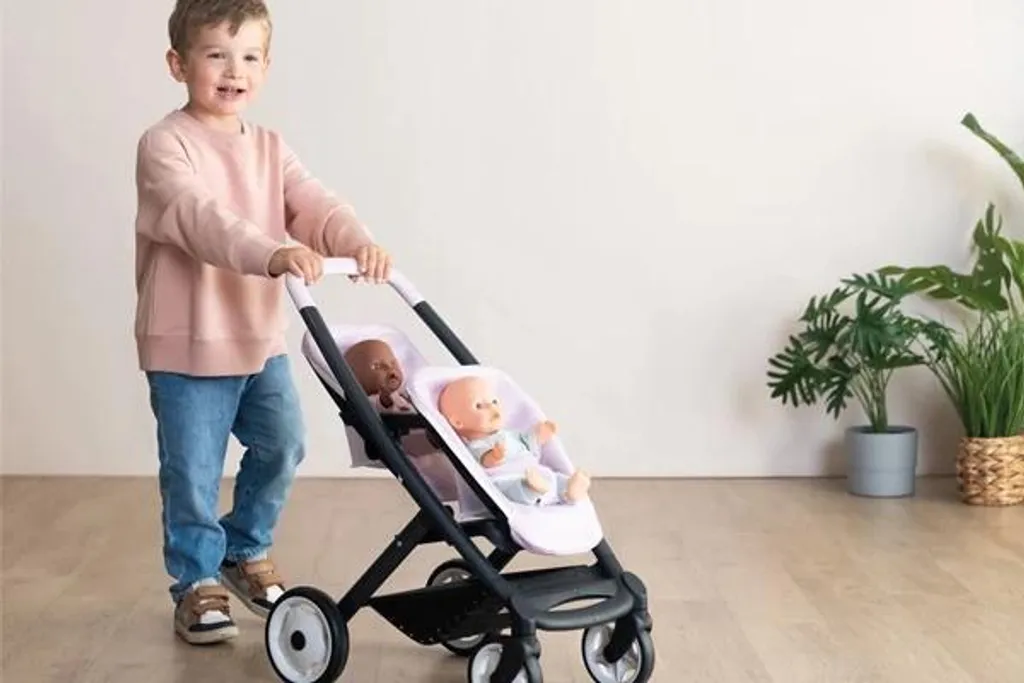 Smoby Poussette Jumelle Maxi-Cosi Rose Silencieuse pour Poupon 42 cm - 2