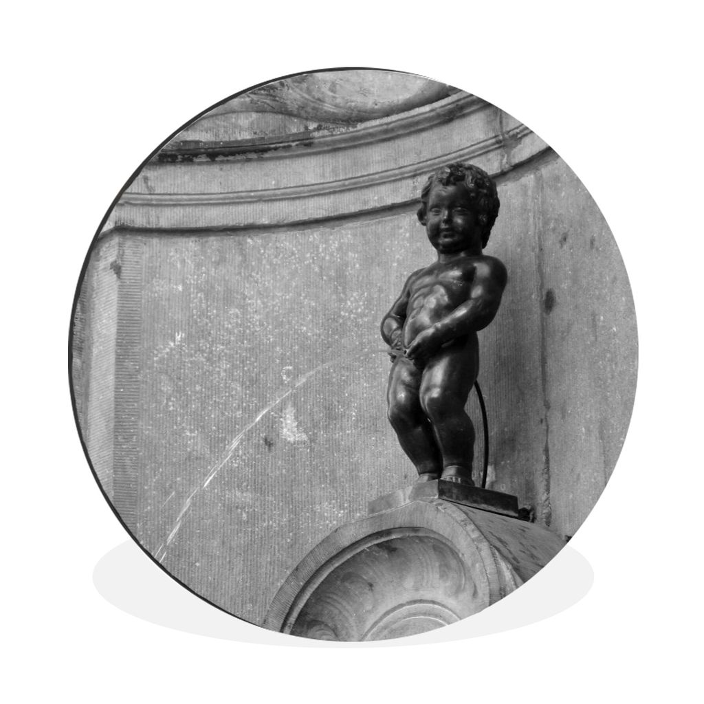 MuchoWow Aluminium Wandkreis Mannekn pis in Brüssel - schwarz und weiß Ø 60 cm Wanddeko Modern Wohnzimmer - Wand Kreis - Wandbild - Schlafzimm...