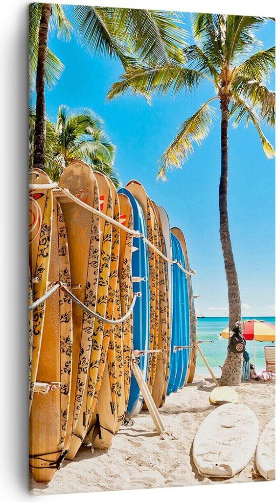 Bild auf Leinwand - Leinwandbild - Einteilig - Board Surfen Strand - 45x80cm - Wand Bild - Wanddeko - Wandbilder - Leinwanddruck - Bilder - Wanddek...