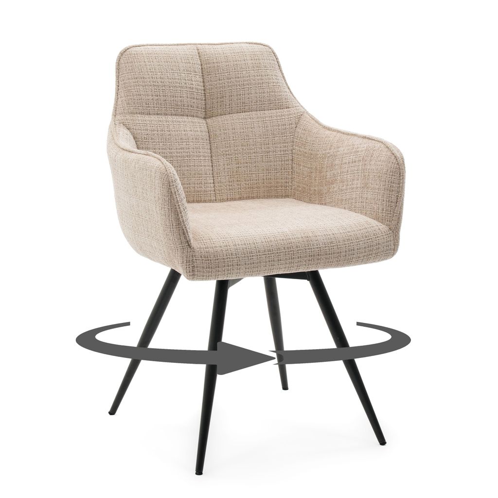 NEW HOME Drehstuhl QUATTRO gepolsterter Stuhl für Esszimmer und Wohnzimmer – hellbeige – moderner Chenille-Stoff