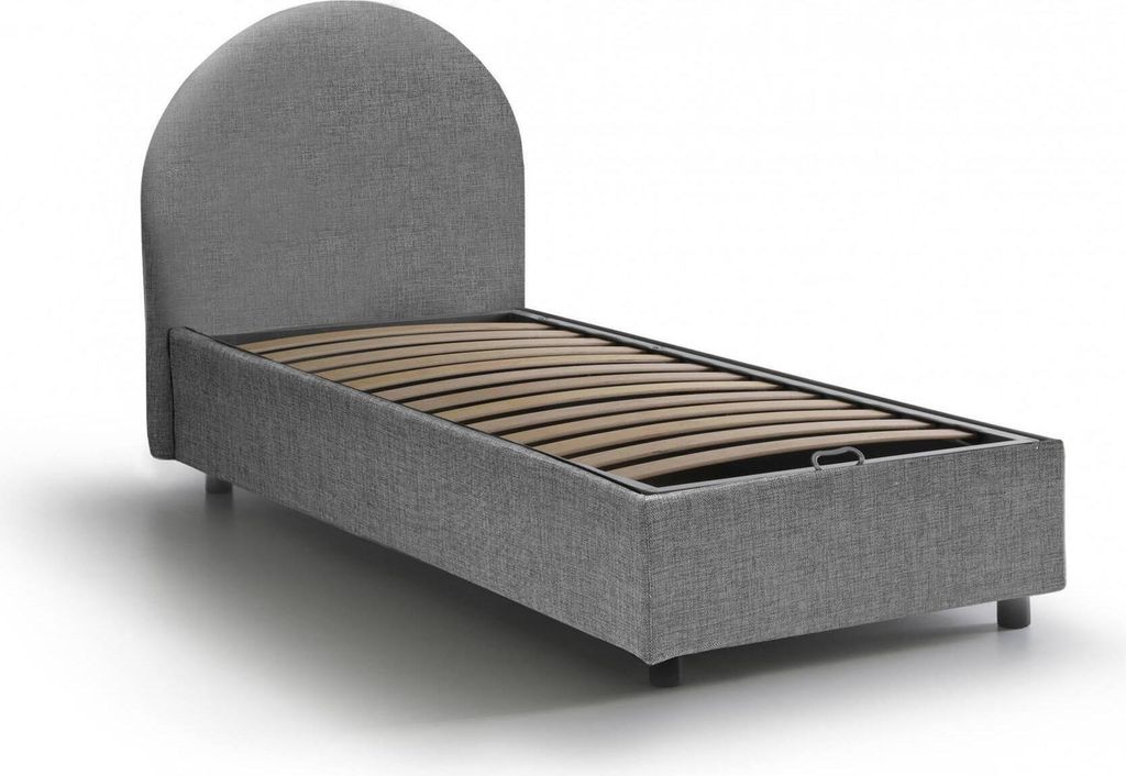 Einzelbett Beatrice, Containerbett mit Stoffbespannung, 100% Italy, Frontöffnung, passend für Matratze Cm 80x190, Grau