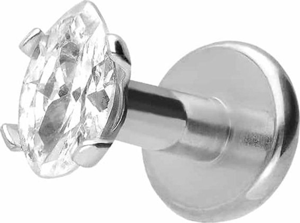 Ohrpiercing, Nasenpiercing Titan Labret mit Innengewinde EINGEFASSTER KRISTALLTROPFEN Silber Stablänge: 6mm | Stabstärke: 1,6mm | Kristallgröße...