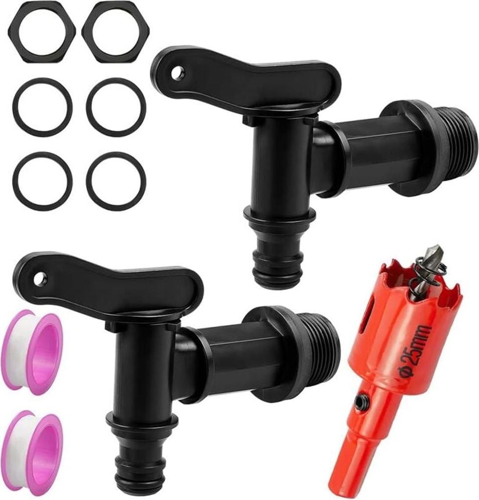 2 Stück Tankhähne aus Kunststoff, Regenwasser-Wasserhahnsammler, Schlauchadapter zur Bewässerung, Ersatz-Kunststoffhahn für Garten, Industrie, ...