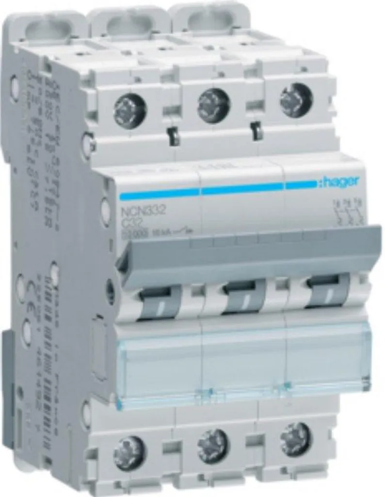 Disjoncteur Magnéto-thermique Hager NCN332 32A 3 Pôles pour Rail DIN