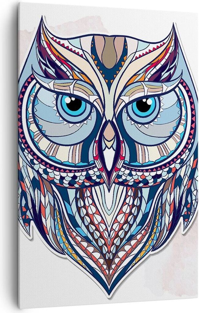 Bild auf Leinwand - Leinwandbild - Einteilig - Owl aztekische Tierwelt Grafik - 80x120cm - Wand Bild - Wandbilder - Leinwanddruck - Wanddekoration ...