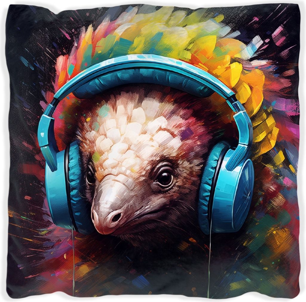 Wallario Premium Kissen, weiche Oberfläche, mit Motiv Musikalisches Schuppentier, Größe: 40 x 40 cm, mit weißer Rückseite