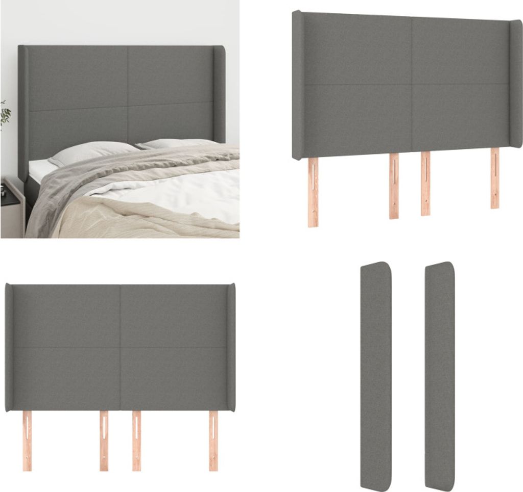 vidaXL Kopfteil mit Ohren Dunkelgrau 147x16x118/128 cm Stoff - Kopfteil - Kopfteile - Bett-Kopfteil - Bettkopfteil