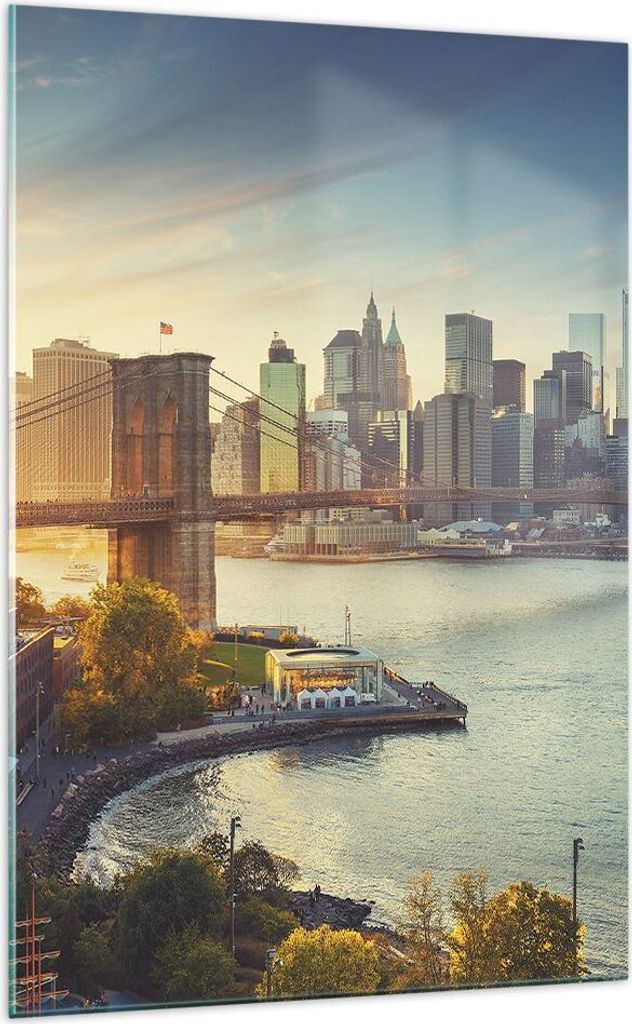 Bilder auf glas - Einteilig - New York Brücke - 70x100cm - Glasbilder - Wandbilder - Bilder - zum Aufhängen bereit - Wanddekoration aus Glas - Gl...