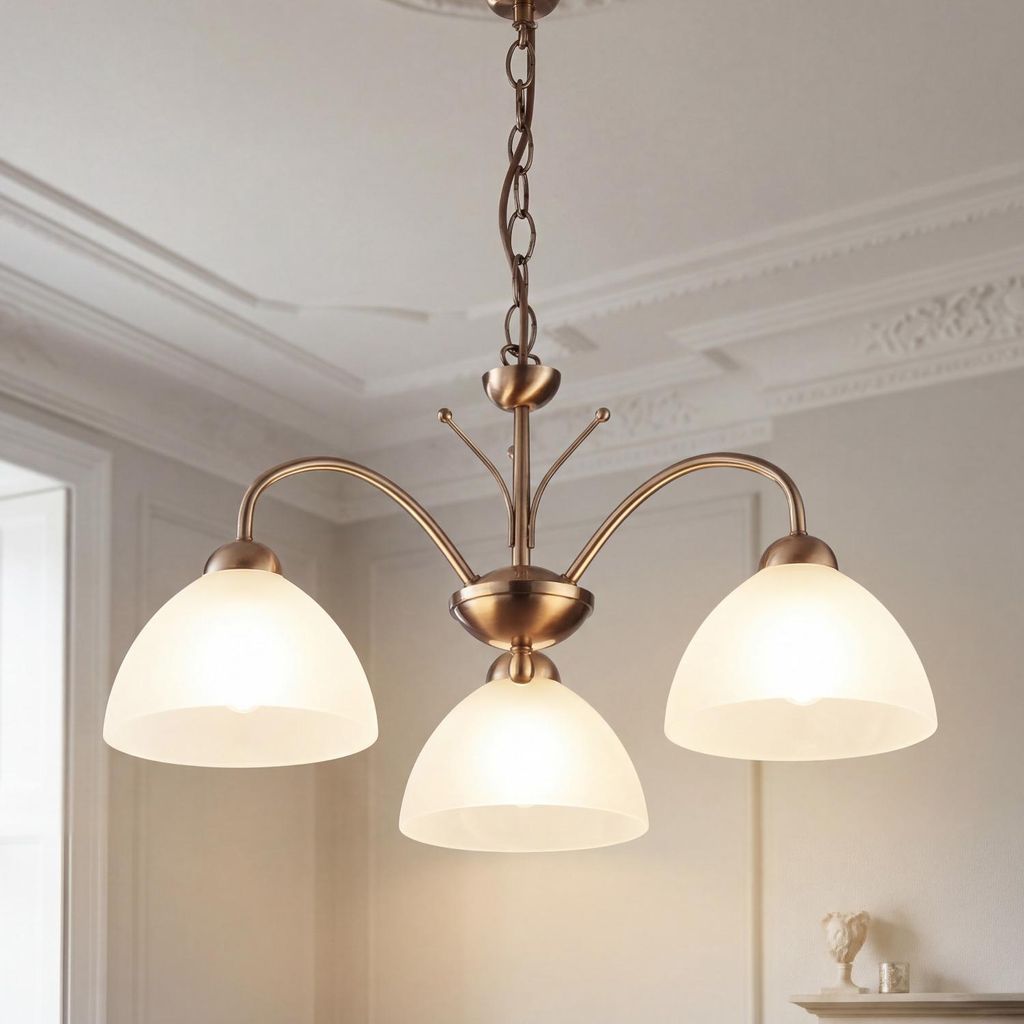 Pendelleuchte Klassisch "Milanese" Messing Metall Glas 3-flammig Hängelampe Wohnzimmer Esstisch