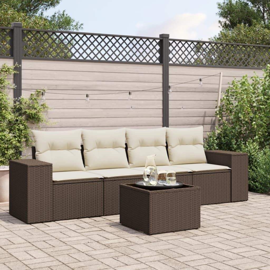 "2026 Promotion" 5-tlg. Garten-Sofagarnitur mit Kissen Braun Poly Rattan - Gartenstühle CC12285