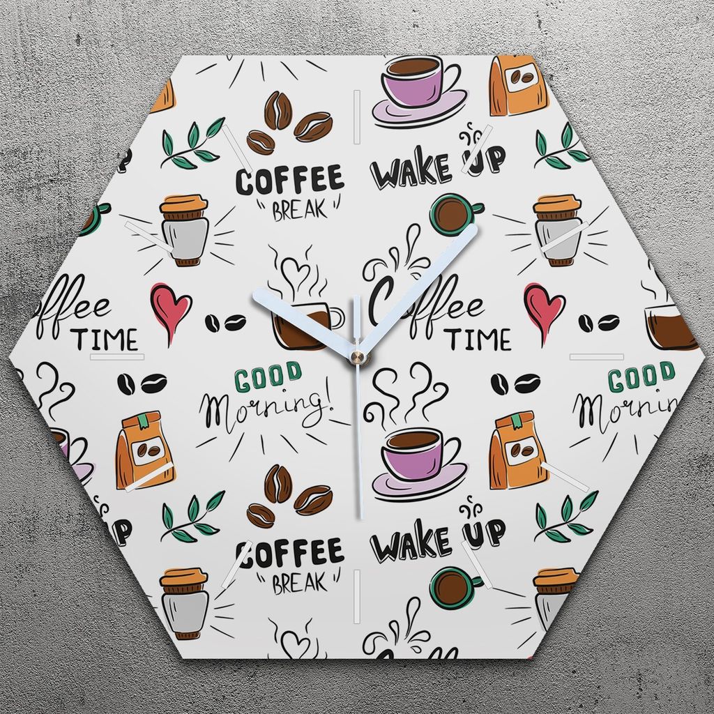 Uhr hexagonal 40 cm Glas Geräuschlos weiße Zeiger - Kaffee Produktbild 