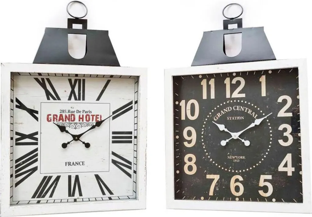 Grande Horloge Murale Rectangulaire 89 cm Style Industriel - 2 Pièces