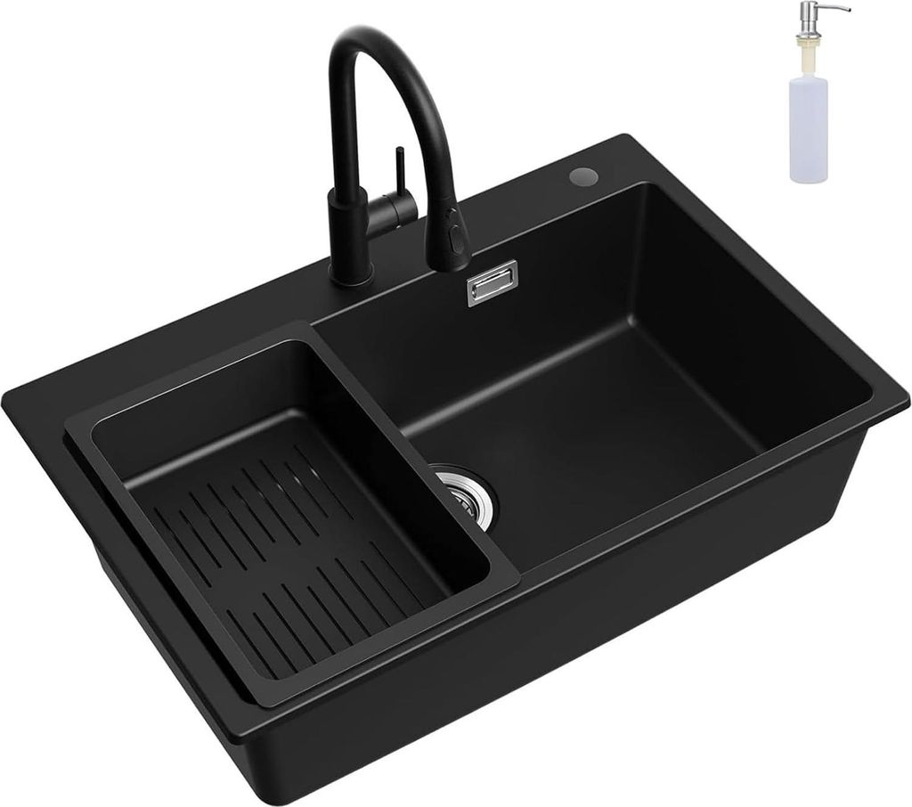 CECIPA max Spülbecken Schwarz 70x45x20 cm mit Wasserhahn Produktbild 