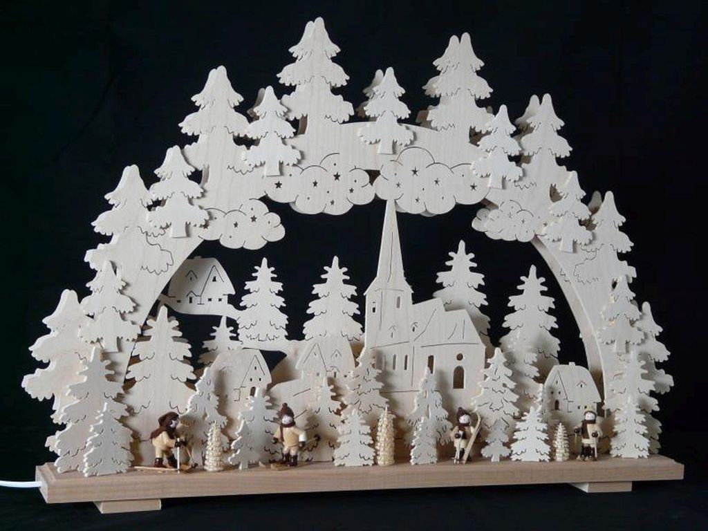 Schwibbogen mit Kinder auf Ski und Beleuchtung BxHxT 70x43x7cm NEU