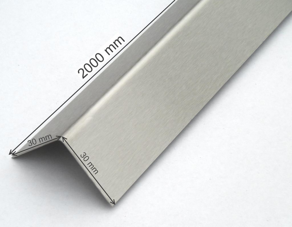 A metal L-shaped profile with dimensions indicated.