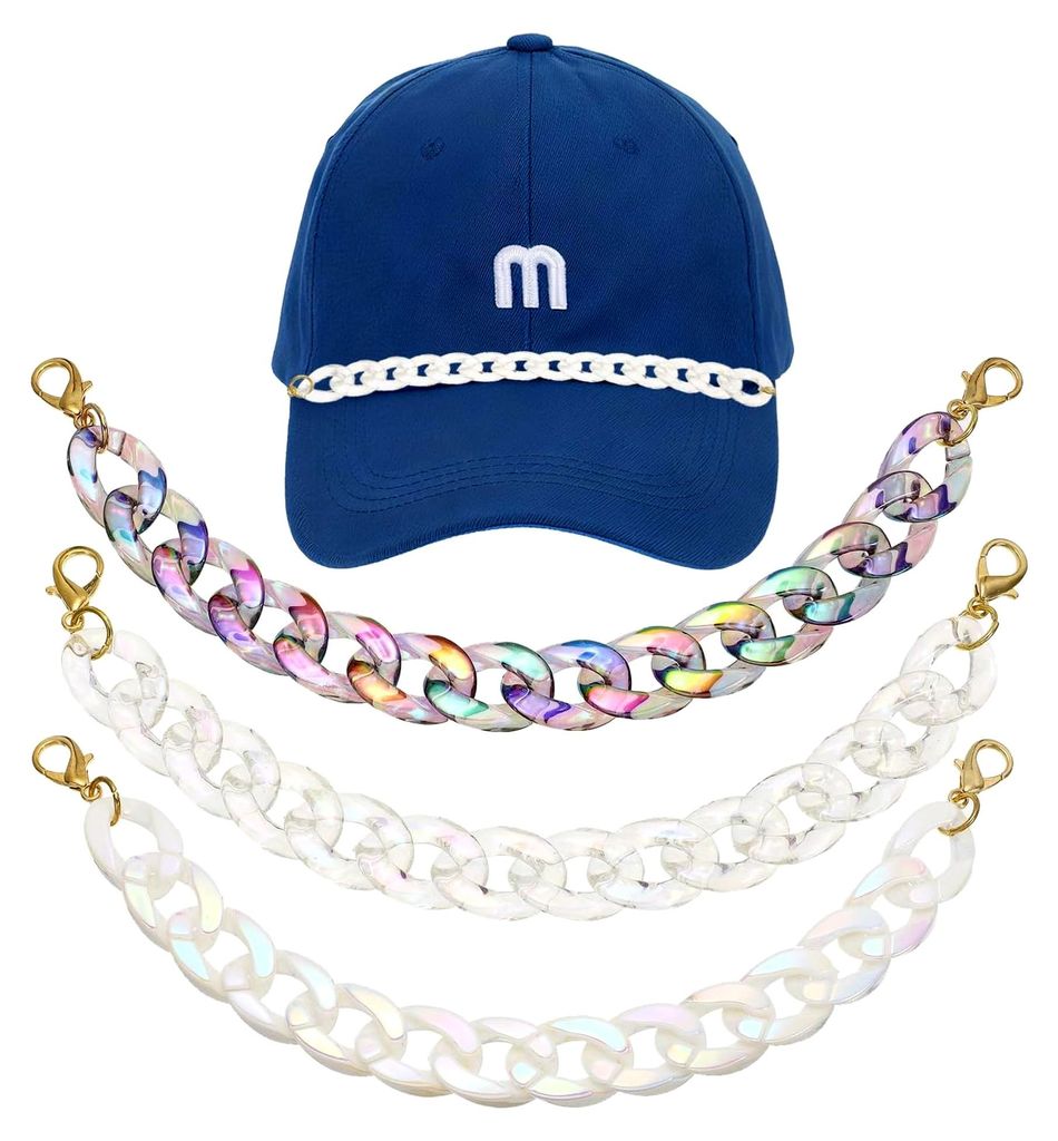 3 Stück Trucker Hut Ketten Acryl Ketten Hut Zubehör Schirm Dekoration für Frauen und Männer Kappen DIY Mesh Baseball Cap Sport Spieltag Dekorat...