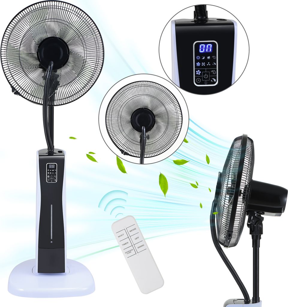 Clanmacy Standventilator mit Sprühfunktion für angenehmes Raumklima 75W Ventilator mit 4 mit Fernbedienung & Timer-Funktion