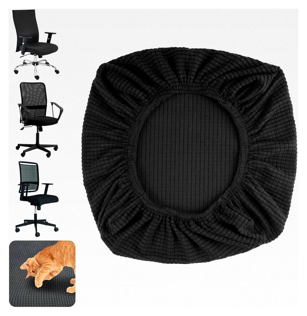 Sitzflächenbezug für Bürostühle, elastischer schwarzer Bezug, waschbar und dehnbar, abnehmbar für 35-48 cm Bürostühle, geeignet für Esszimm...