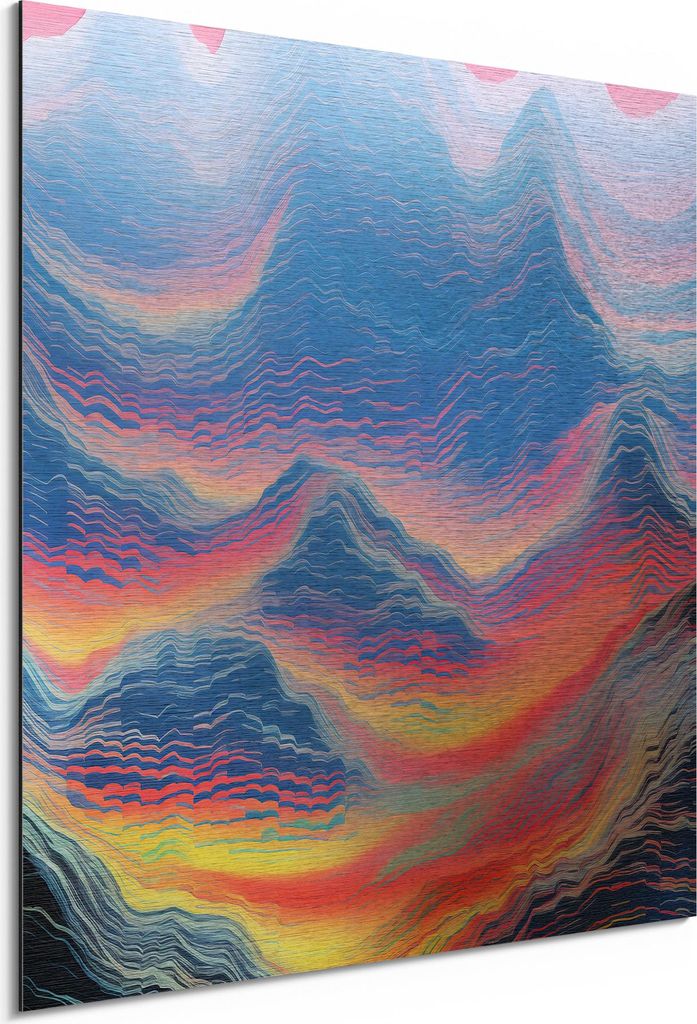 DEQORI Alu-Dibond Bild Silber 30x30 cm 'Farbflut im Gebirge' Wandbild Metall dünn Design