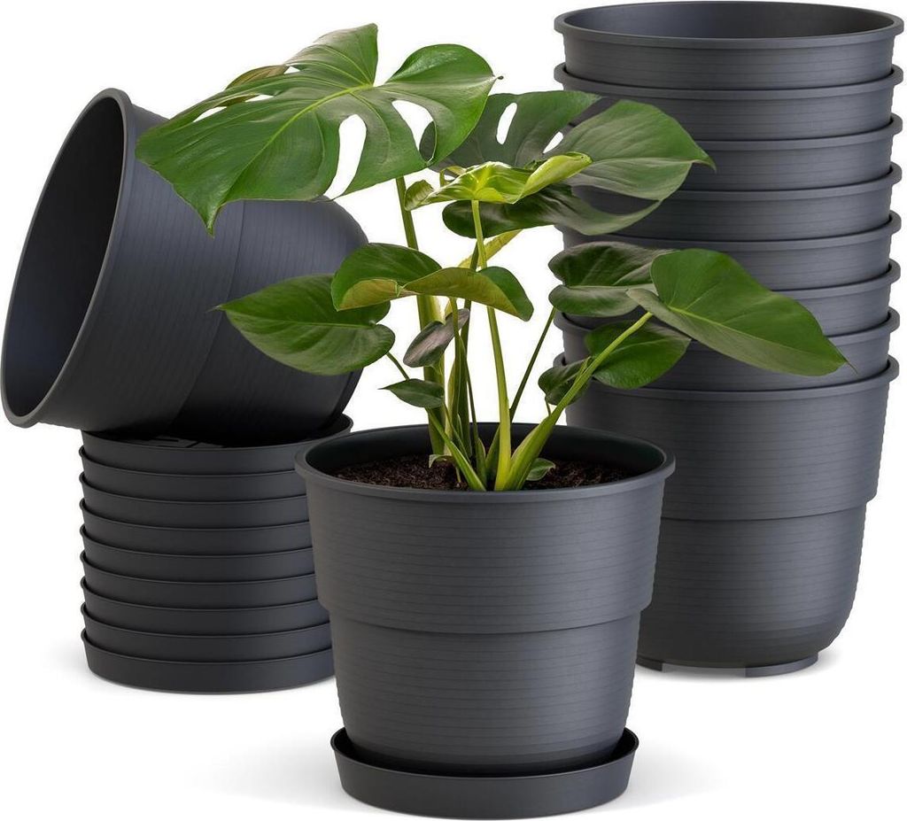 Plastard Blumentöpfe Milano 10er Set Ø 24 cm Anthrazit mit Untersetzer