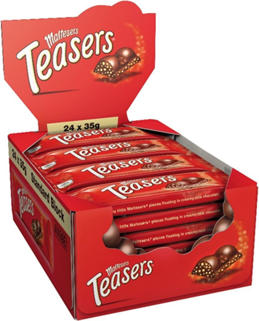 A display box of Maltesers Teasers chocolates.
