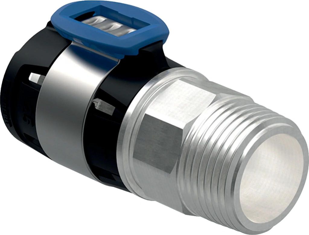 Geberit GE FlowFit, Übergang gerade, AG SiBr, d20mm x R1/2, vernickelt, 1 Stk.