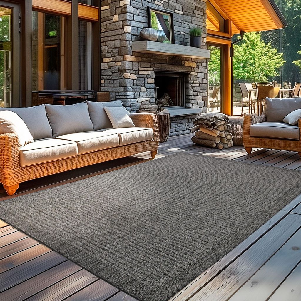 Carpetsale24 In & Outdoor Teppich Terrasse Balkon Küchenteppich Wetterfest Sisal Optik Flachgewebe Einfarbig mit Struktur, Grösse: 140x200 cm