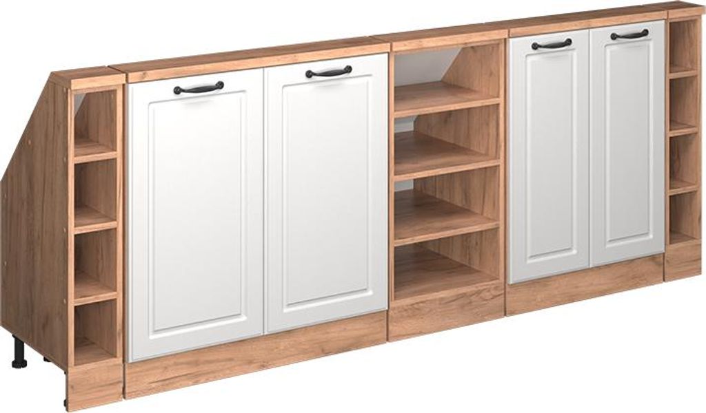 Vicco Küchenschrank für Dachschrägen R-Line, 210 cm 5er Set, Weiß Landhaus/Goldkraft Eiche