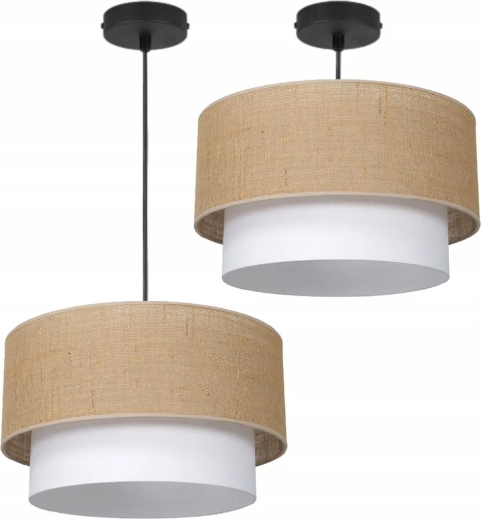 Suspension E27 en jute 45 cm - Luminaire plafond double abat-jour poli