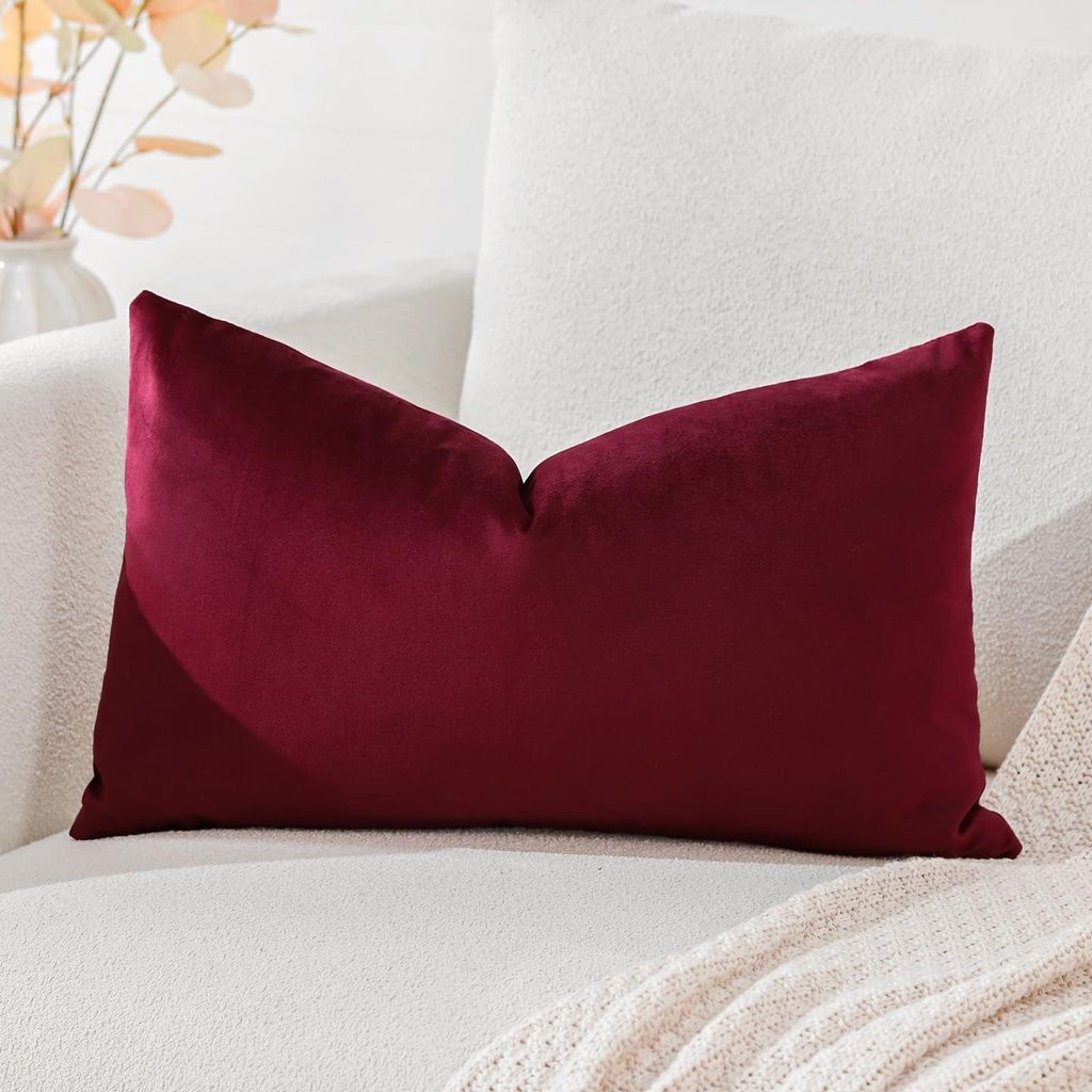 Samtkissenbezug, Dekokissen, Sofakissen, Lendenkissen, dekorative Kissenhülle, Sofa, Schlafzimmer, 40 x 60 cm, weinrot
