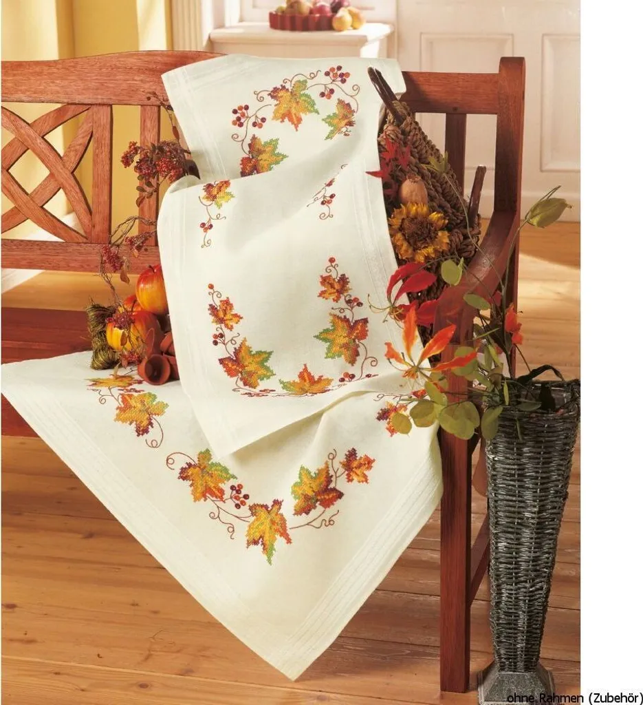 Kit Broderie Automne Vervaco : Chemin de Table Pré-dessiné Facile à Faire
