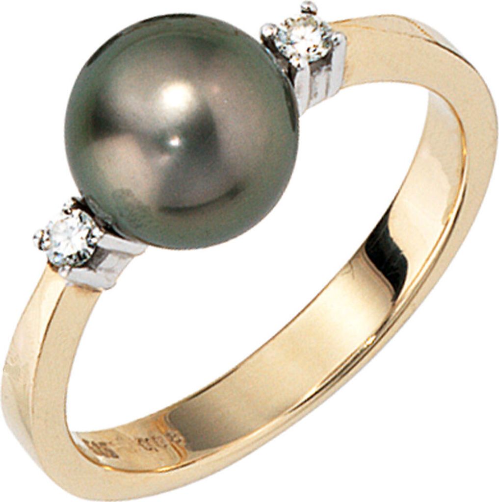 Ring Brillanten Tahiti-Perle 585 Gold Gelbgold Innenumfang 56mm Ø17.8mm