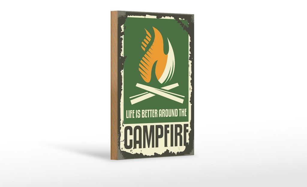 Holzschild Camping 12x18cm campfire life is better