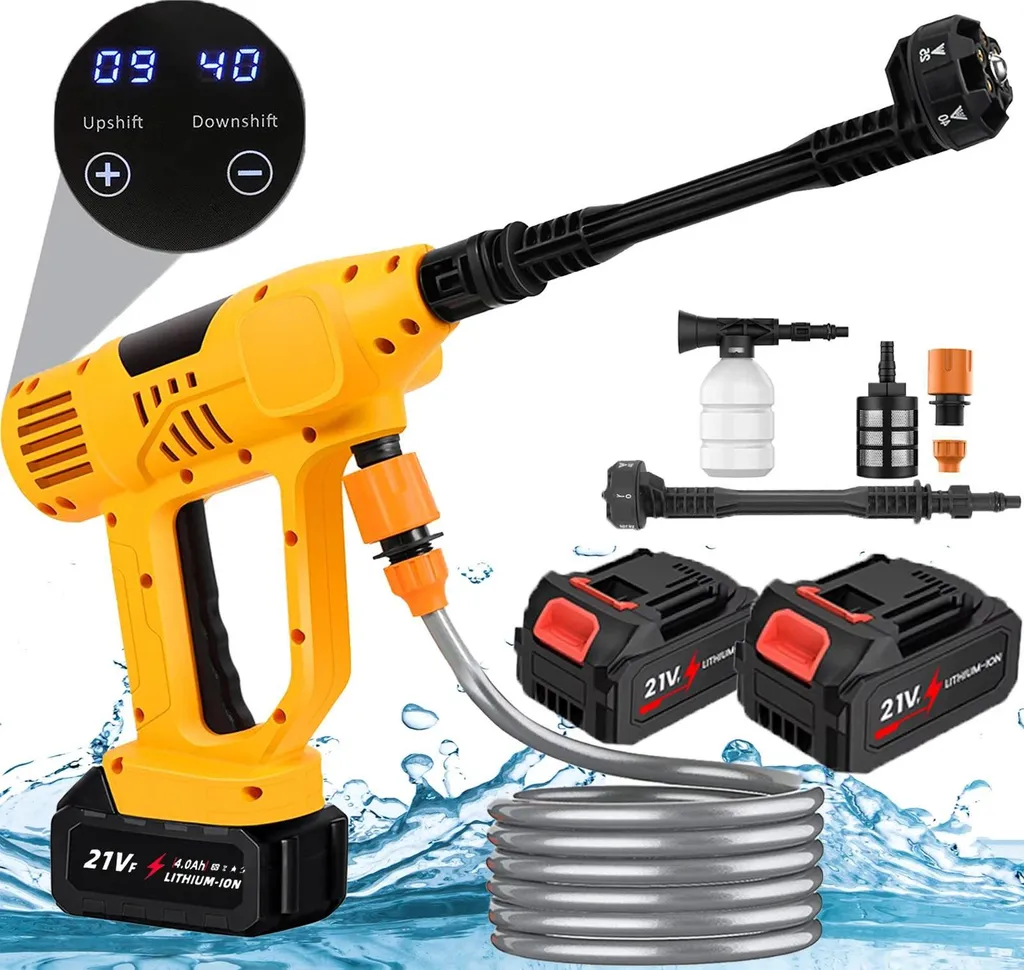 Idropulitrice portatile - Pistola di lavaggio senza fili 21 V - 2 batterie incluse - Caricabatterie UE - Portata 10 l/min - 1000-1299 W - Auto e giardino - Braun