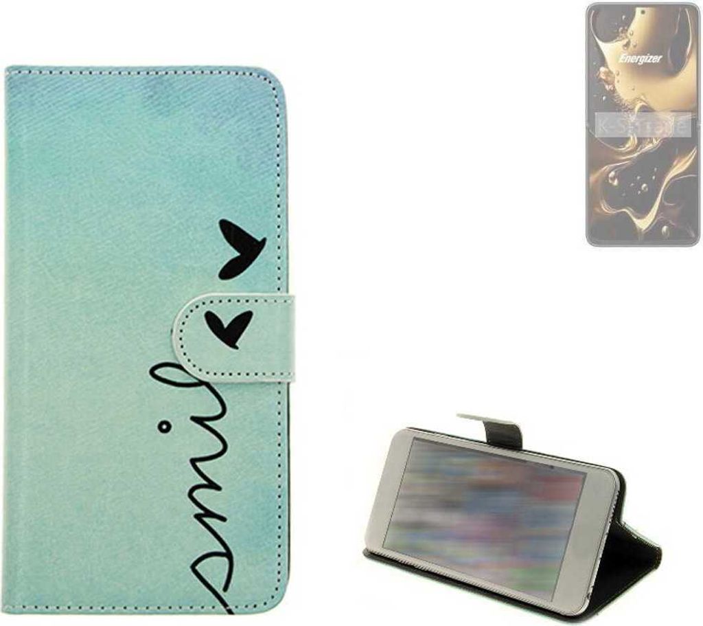 K-S-Trade Schutz Hülle Handy Hülle kompatibel mit Energizer Ultimate U660S Hülle Handyhülle cover bookstyle Etui Handyhülle “smile“ türkis