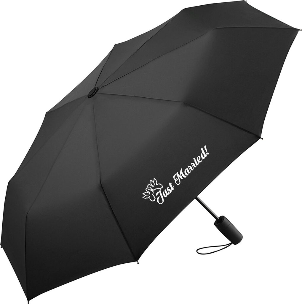 Huuraa Regenschirm Just Married Tauben 98cm Schwarz Sturmfest Taschenschirm Geschenkidee
