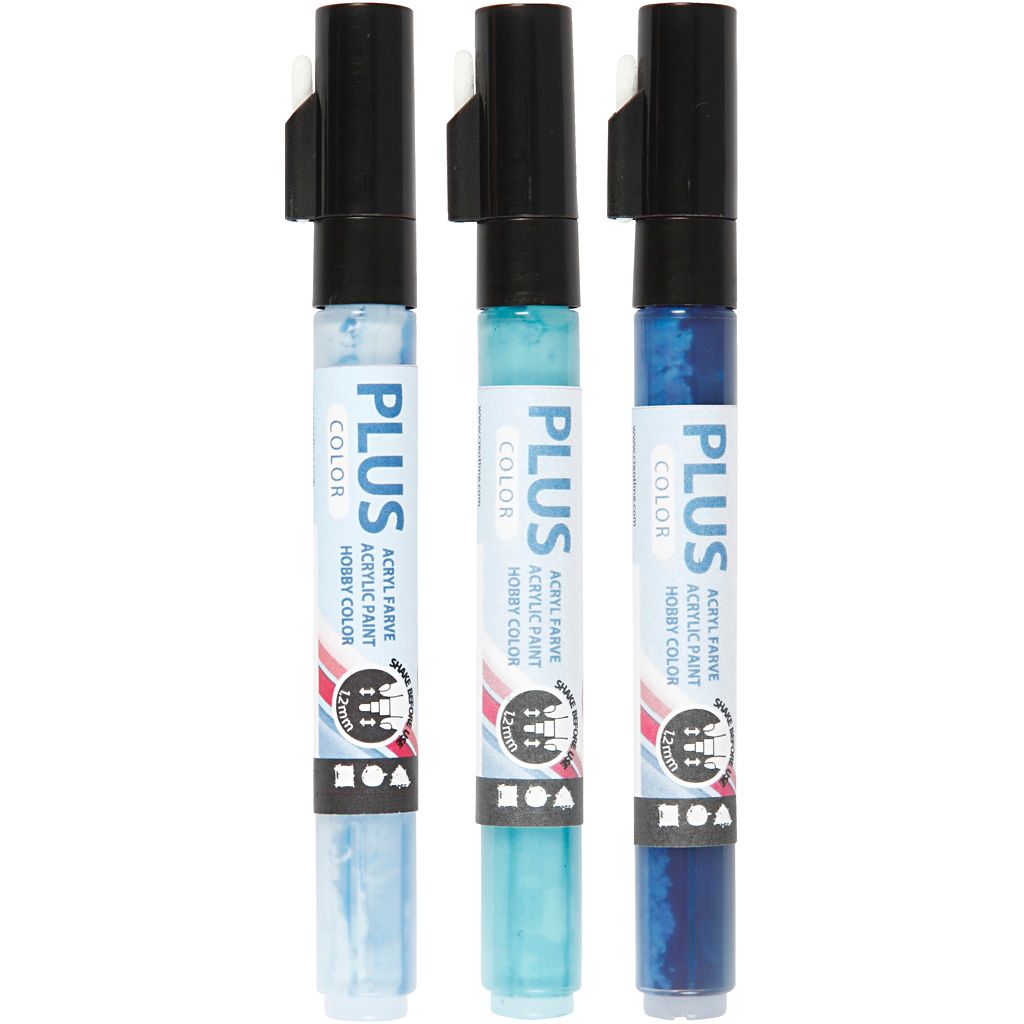 Plus Color Marker - Sortiment, Strichstärke: 1-2 mm, L 14,5 cm, Marineblau, Himmelblau, Türkis, 3Stck.