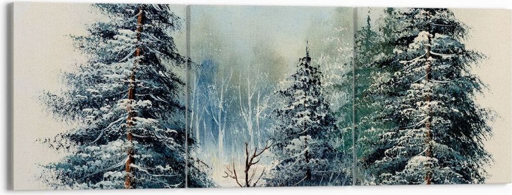 Bild auf Leinwand - Leinwandbild - 3 Teile - Schnee Fichten Wald - 150x50cm - Wand Bild - Wanddeko - Wandbilder - Leinwanddruck - Bilder - Wanddeko...