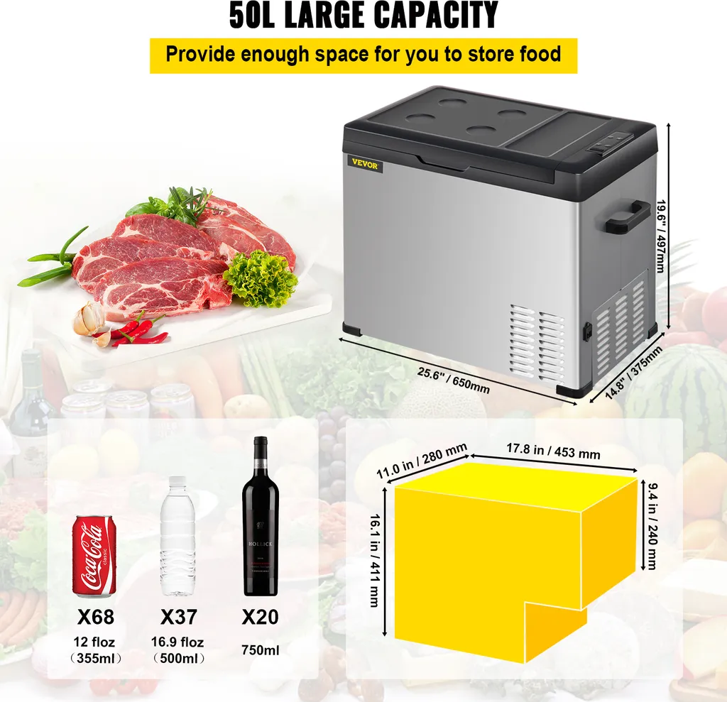 Glacière électrique 50L à refroidissement rapide - Compresseur silencieux 12V