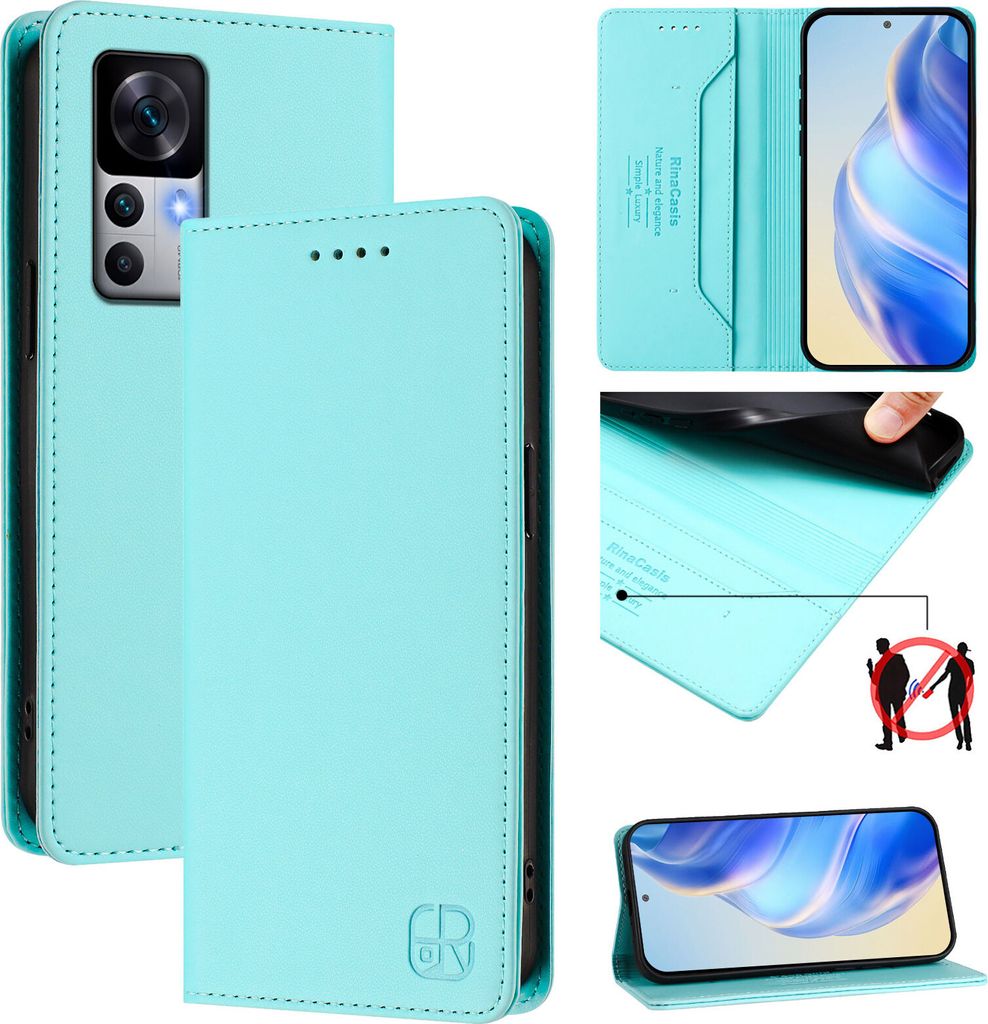 Lederhülle für Xiaomi 12T / 12T Pro Hülle Flip Brieftasche Kartenfächern Ständer Schutzhülle Türkis