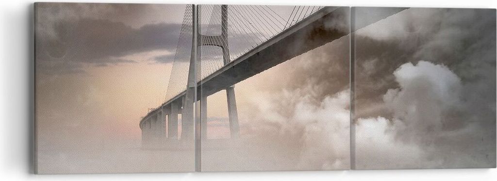 Bild auf Leinwand - Leinwandbild - Brücke Nebel Wasser - 90x30cm - Wand Bild - Wanddeko - Wandbilder - Leinwanddruck - Bilder - Kunstdruck - Wandd...